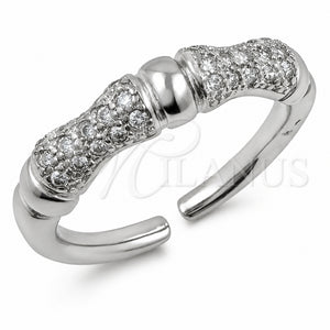Anillo Multi Piedra 01.472.0002.1 Oro Laminado Blanco, Diseño de Bambu, con Micro Pave Blanca, Pulido, Rodinado (Talla Unica)