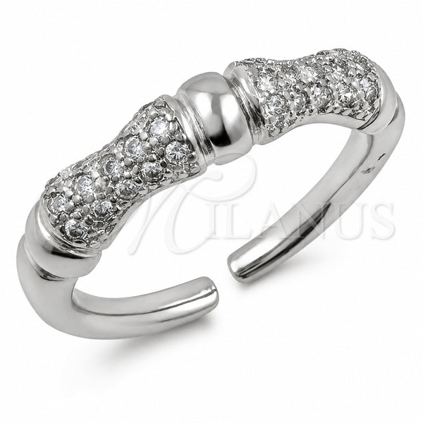 Anillo Multi Piedra 01.472.0002.1 Oro Laminado Blanco, Diseño de Bambu, con Micro Pave Blanca, Pulido, Rodinado (Talla Unica)