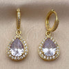 Arete Colgante 02.472.0012 Oro Laminado, Diseño de Gota y Cluster, con Zirconia Cubica Blanca y Micro Pave Blanca, Pulido, Tono Dorado