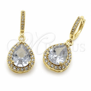 Arete Colgante 02.472.0012 Oro Laminado, Diseño de Gota y Cluster, con Zirconia Cubica Blanca y Micro Pave Blanca, Pulido, Tono Dorado