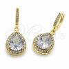 Arete Colgante 02.472.0012 Oro Laminado, Diseño de Gota y Cluster, con Zirconia Cubica Blanca y Micro Pave Blanca, Pulido, Tono Dorado