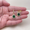Arete Colgante 02.472.0012.2 Oro Laminado, Diseño de Gota y Cluster, con Zirconia Cubica Verde y Blanca, Pulido, Tono Dorado