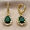 Arete Colgante 02.472.0012.2 Oro Laminado, Diseño de Gota y Cluster, con Zirconia Cubica Verde y Blanca, Pulido, Tono Dorado