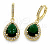 Arete Colgante 02.472.0012.2 Oro Laminado, Diseño de Gota y Cluster, con Zirconia Cubica Verde y Blanca, Pulido, Tono Dorado