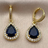 Arete Colgante 02.472.0012.3 Oro Laminado, Diseño de Gota y Cluster, con Zirconia Cubica Zafiro Azul y Blanca, Pulido, Tono Dorado