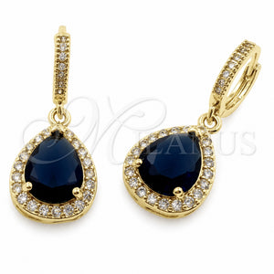 Arete Colgante 02.472.0012.3 Oro Laminado, Diseño de Gota y Cluster, con Zirconia Cubica Zafiro Azul y Blanca, Pulido, Tono Dorado