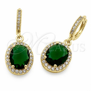 Arete Colgante 02.472.0014.2 Oro Laminado, Diseño de Cluster, con Zirconia Cubica Verde y Blanca, Pulido, Tono Dorado