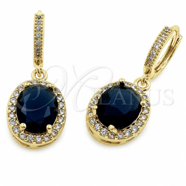 Arete Colgante 02.472.0014.3 Oro Laminado, Diseño de Cluster, con Zirconia Cubica Zafiro Azul y Blanca, Pulido, Tono Dorado