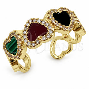 Anillo Multi Piedra 01.472.0006 Oro Laminado, Diseño de Corazón y Cluster, con Madre Perla Multicolor y Micro Pave Blanca, Pulido, Tono Dorado (Talla Unica)
