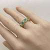 Anillo Multi Piedra 01.472.0006.2 Oro Laminado, Diseño de Corazón y Cluster, con Madre Perla Turquoise y Micro Pave Blanca, Pulido, Tono Dorado (Talla Unica)