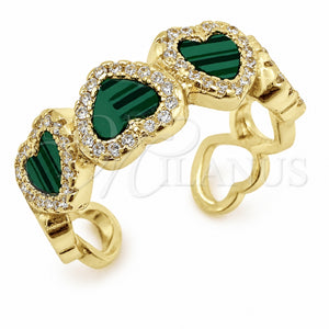 Anillo Multi Piedra 01.472.0006.2 Oro Laminado, Diseño de Corazón y Cluster, con Madre Perla Turquoise y Micro Pave Blanca, Pulido, Tono Dorado (Talla Unica)