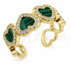 Anillo Multi Piedra 01.472.0006.2 Oro Laminado, Diseño de Corazón y Cluster, con Madre Perla Turquoise y Micro Pave Blanca, Pulido, Tono Dorado (Talla Unica)