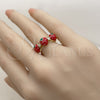 Anillo Multi Piedra 01.472.0007 Oro Laminado, Diseño de Fresa, con Zirconia Cubica Blanca, Esmaltado Rojo, Tono Dorado (Talla Unica)