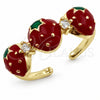 Anillo Multi Piedra 01.472.0007 Oro Laminado, Diseño de Fresa, con Zirconia Cubica Blanca, Esmaltado Rojo, Tono Dorado (Talla Unica)