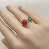 Anillo Multi Piedra 01.472.0008 Oro Laminado, Diseño de Fresa y Flor, con Zirconia Cubica Blanca, Esmaltado Rojo, Tono Dorado (Talla Unica)