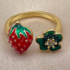 Anillo Multi Piedra 01.472.0008 Oro Laminado, Diseño de Fresa y Flor, con Zirconia Cubica Blanca, Esmaltado Rojo, Tono Dorado (Talla Unica)