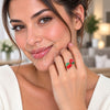 Anillo Elegante 01.472.0009 Oro Laminado, Diseño de Fresa y Cereza, Esmaltado Rojo, Tono Dorado (Talla Unica)