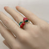 Anillo Elegante 01.472.0009 Oro Laminado, Diseño de Fresa y Cereza, Esmaltado Rojo, Tono Dorado (Talla Unica)