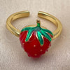 Anillo Elegante 01.472.0010 Oro Laminado, Diseño de Fresa, Esmaltado Rojo, Tono Dorado (Talla Unica)