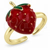 Anillo Elegante 01.472.0010 Oro Laminado, Diseño de Fresa, Esmaltado Rojo, Tono Dorado (Talla Unica)