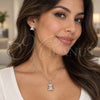 Juego de Arete y Dije de Adulto 10.284.0013.1 Oro Laminado Blanco, Diseño de Osito y Rolo, con Zirconia Cubica Blanca, Pulido, Rodinado