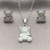 Juego de Arete y Dije de Adulto 10.284.0013.1 Oro Laminado Blanco, Diseño de Osito y Rolo, con Zirconia Cubica Blanca, Pulido, Rodinado