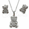 Juego de Arete y Dije de Adulto 10.284.0013.1 Oro Laminado Blanco, Diseño de Osito y Rolo, con Zirconia Cubica Blanca, Pulido, Rodinado