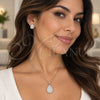 Juego de Arete y Dije de Adulto 10.448.0023 Oro Laminado Blanco, Diseño de Gota y Rolo, con Zirconia Cubica Blanca, Pulido, Rodinado