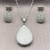 Juego de Arete y Dije de Adulto 10.448.0023 Oro Laminado Blanco, Diseño de Gota y Rolo, con Zirconia Cubica Blanca, Pulido, Rodinado