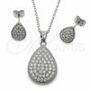 Juego de Arete y Dije de Adulto 10.448.0023 Oro Laminado Blanco, Diseño de Gota y Rolo, con Zirconia Cubica Blanca, Pulido, Rodinado