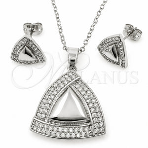 Juego de Arete y Dije de Adulto 10.448.0024 Oro Laminado Blanco, Diseño de Nudo, con Zirconia Cubica Blanca, Pulido, Rodinado