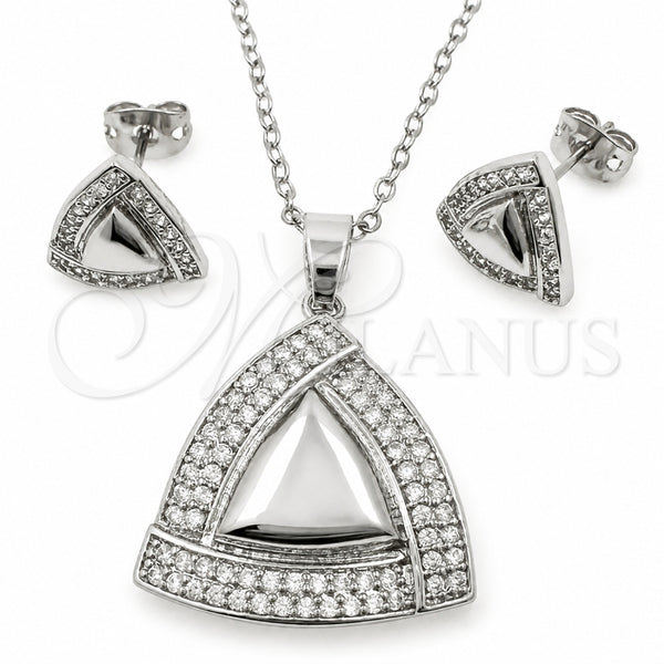 Juego de Arete y Dije de Adulto 10.448.0024 Oro Laminado Blanco, Diseño de Nudo, con Zirconia Cubica Blanca, Pulido, Rodinado