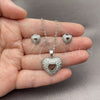 Juego de Arete y Dije de Adulto 10.448.0025 Oro Laminado Blanco, Diseño de Corazón, con Zirconia Cubica Blanca, Pulido, Rodinado