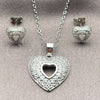 Juego de Arete y Dije de Adulto 10.448.0025 Oro Laminado Blanco, Diseño de Corazón, con Zirconia Cubica Blanca, Pulido, Rodinado