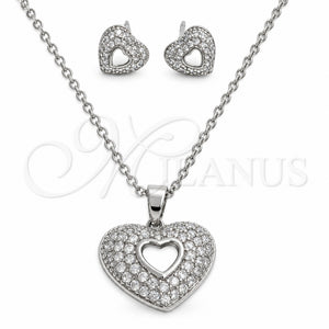 Juego de Arete y Dije de Adulto 10.448.0025 Oro Laminado Blanco, Diseño de Corazón, con Zirconia Cubica Blanca, Pulido, Rodinado
