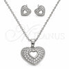 Juego de Arete y Dije de Adulto 10.448.0025 Oro Laminado Blanco, Diseño de Corazón, con Zirconia Cubica Blanca, Pulido, Rodinado