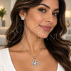 Juego de Arete y Dije de Adulto 10.448.0028 Oro Laminado Blanco, Diseño de Mariposa y Flor, con Zirconia Cubica Blanca, Pulido, Rodinado