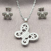 Juego de Arete y Dije de Adulto 10.448.0028 Oro Laminado Blanco, Diseño de Mariposa y Flor, con Zirconia Cubica Blanca, Pulido, Rodinado