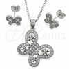 Juego de Arete y Dije de Adulto 10.448.0028 Oro Laminado Blanco, Diseño de Mariposa y Flor, con Zirconia Cubica Blanca, Pulido, Rodinado