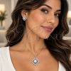 Juego de Arete y Dije de Adulto 10.448.0029 Oro Laminado Blanco, Diseño de Trébol de Cuatro Hojas y Cluster, con Zirconia Cubica Blanca, Pulido, Rodinado