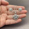 Juego de Arete y Dije de Adulto 10.448.0029 Oro Laminado Blanco, Diseño de Trébol de Cuatro Hojas y Cluster, con Zirconia Cubica Blanca, Pulido, Rodinado