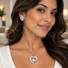 Juego de Arete y Dije de Adulto 10.448.0031 Oro Laminado Blanco, Diseño de Corazón y Baguette, con Zirconia Cubica Blanca, Pulido, Rodinado