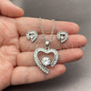 Juego de Arete y Dije de Adulto 10.448.0031 Oro Laminado Blanco, Diseño de Corazón y Baguette, con Zirconia Cubica Blanca, Pulido, Rodinado