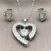 Juego de Arete y Dije de Adulto 10.448.0031 Oro Laminado Blanco, Diseño de Corazón y Baguette, con Zirconia Cubica Blanca, Pulido, Rodinado