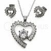 Juego de Arete y Dije de Adulto 10.448.0031 Oro Laminado Blanco, Diseño de Corazón y Baguette, con Zirconia Cubica Blanca, Pulido, Rodinado