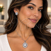 Juego de Arete y Dije de Adulto 10.448.0032 Oro Laminado Blanco, Diseño de Baguette y Cluster, con Zirconia Cubica Blanca, Pulido, Rodinado