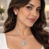 Juego de Arete y Dije de Adulto 10.448.0033 Oro Laminado Blanco, Diseño de Baguette, con Zirconia Cubica Blanca y Micro Pave Blanca, Pulido, Rodinado