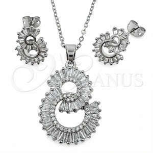 Juego de Arete y Dije de Adulto 10.448.0033 Oro Laminado Blanco, Diseño de Baguette, con Zirconia Cubica Blanca y Micro Pave Blanca, Pulido, Rodinado