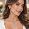 Juego de Arete y Dije de Adulto 10.448.0034 Oro Laminado Blanco, Diseño de Gota y Cluster, con Zirconia Cubica Blanca, Pulido, Rodinado