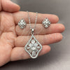 Juego de Arete y Dije de Adulto 10.448.0034 Oro Laminado Blanco, Diseño de Gota y Cluster, con Zirconia Cubica Blanca, Pulido, Rodinado